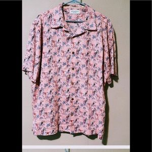 VINTAGE PINK PARROTS HAWAIIAN RAYON/ SILK SHIRT. Sz xl